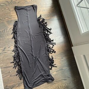 Black Strapless Tube Dress with side fringe